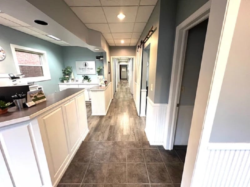 a hallway from the from of the office to treatment rooms
